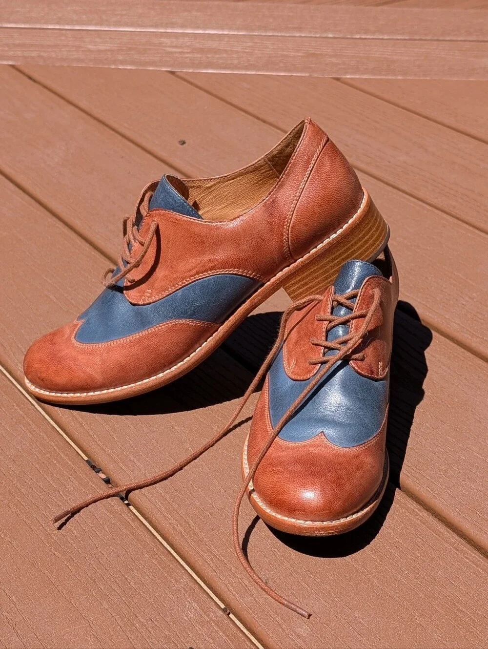 Chocolat Blu Brown and Blue Two-Tone Leather Flats